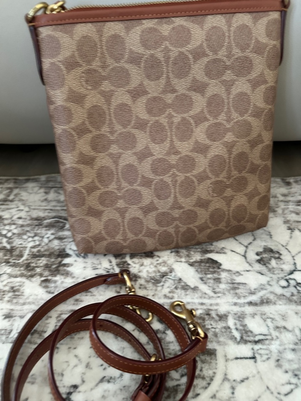Brand new never used Coach Tan and Brown Signature Crossbody - Picture 2 of 2